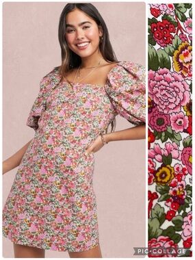 Mango Pink Floral Puff-Sleeve Mini Dress